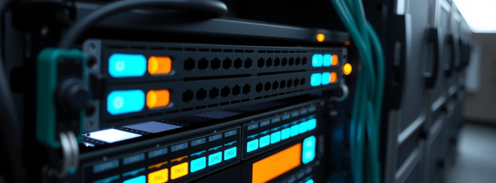 Dettaglio di un patch panel con LED di stato